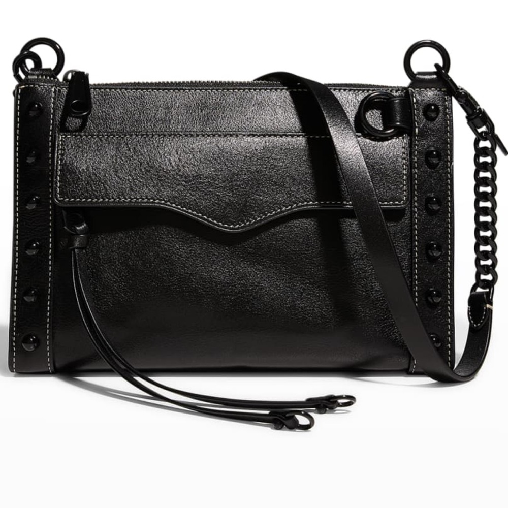 REBECCA MINKOFF M.A.B Black Studded Leather Crossbody Womens Purse Bag BRAND NEW
